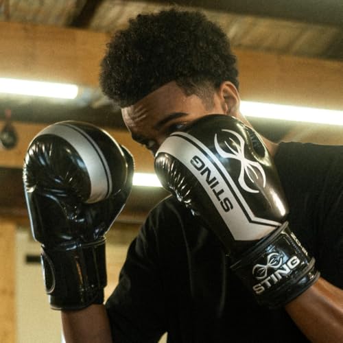 STING Armalite Boxing Gloves, Durable Boxing Equipment for Boxing Training, Balanced Weight Distribution - color: Black/Silver, size: 16 Oz