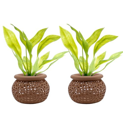 Aquarium Plant Pot Holders, Aquatic Plant Holder, Securely Hold Aquatic Plants, Promoting Healthy Root Growth, Fish Tank Aesthetic (Set of 2 (Natural Brown)) - color: Set of 2 (Natural Brown)