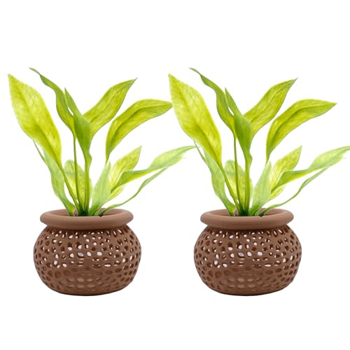 Aquarium Plant Pot Holders, Aquatic Plant Holder, Securely Hold Aquatic Plants, Promoting Healthy Root Growth, Fish Tank Aesthetic (Set of 2 (Natural Brown)) - color: Set of 2 (Natural Brown)