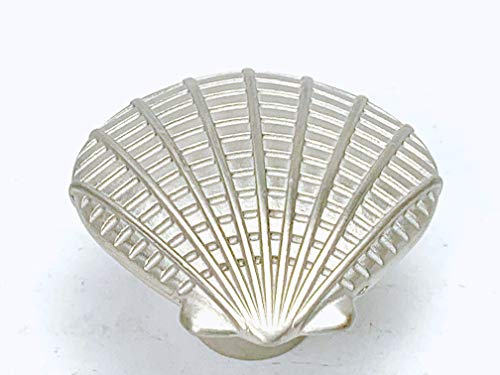 Nautical Sea Shell Calico Atlantic Scallop Seashell Knob Brushed Satin Nickel - Marine Sea Life Clam Shell New Kitchen Custom Knobs Cottage Nautical
