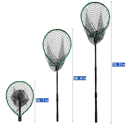 Large Fishing Net with Handle High Strength Landing Net Long Telescoping Rubber Fish Net Extendable Dip Net for Fishing Ideal for River Angling Pier Boat