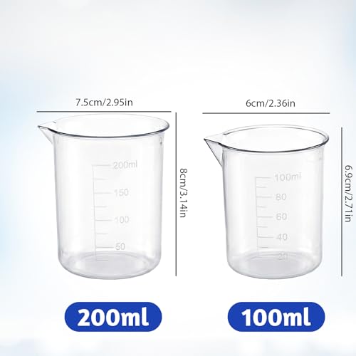 Plastic Beaker Set, 6 Sizes Low Form Measuring Graduated Polypropylene Beakers in 500 ml, 250 ml, 200 ml, 100 ml, 50 ml, 25 ml for Laboratories, Classrooms or Home Use with 6 Plastic Droppers in 3 ml