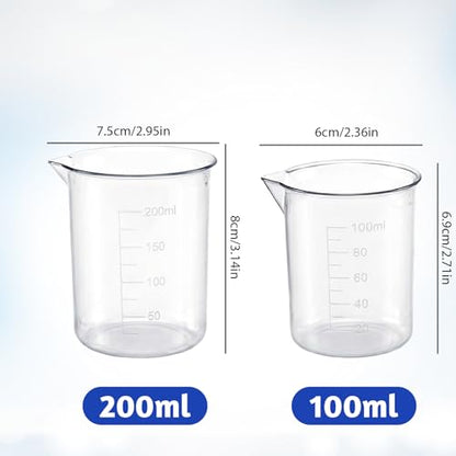 Plastic Beaker Set, 6 Sizes Low Form Measuring Graduated Polypropylene Beakers in 500 ml, 250 ml, 200 ml, 100 ml, 50 ml, 25 ml for Laboratories, Classrooms or Home Use with 6 Plastic Droppers in 3 ml