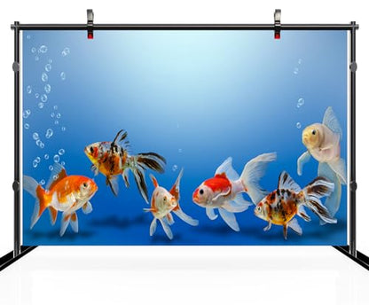 5x3ft Fish Tank Backdrop Aquarium Underwater Goldfish Bubbles Blue Background Diving Holiday Fishing Party Decoration Photo Props Wallpaper