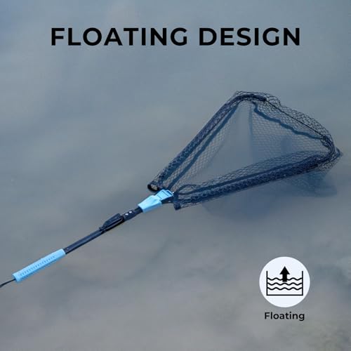 Calamus Triangle Fishing Net, Foldable, Lightweight & Strong Landing Net with Non-Slip Elastomer Handle, Built-in Elastic Lanyard and Belt Clip, Fishing Gear - Gift for Men