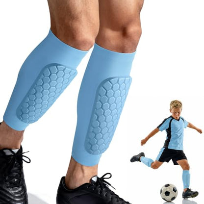 XZQTIVE Soccer Shin Guards Shin Defender for Kids Youth Adult, Ski Shin Guard Calf Compression Sleeve with Honeycomb Shin Pads - color: baby blue, size: X-Large