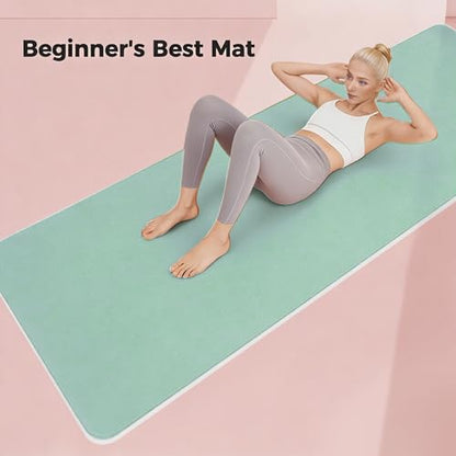 Keep 72" x 24" TPE Yoga Mat Non Slip, 1/4 Inch (6mm) Exercise Mat for Home Workout, Gym, Yoga, Pilates & Stretching with Carrying Strap, Oat White - color: Mint green