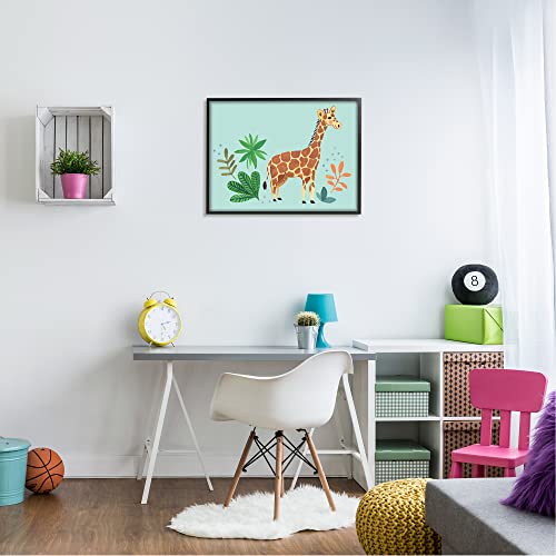 Stupell Industries Endearing Giraffe Floral Botanicals Turquoise Background,Design by Heather Strianese