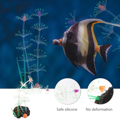 Uonlytech Luminous Green Aquarium Water Grass Artificial Underwater Plant Silicone Fish Tank Landscape Prop for Freshwater Aquariums Decor