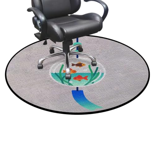 Fishbowl Chandelier Soft Round Office Chair Mat for Hardwood Floors, Windchime Aquarium Style Non-Slip Protector for Rolling Chairs,Protect The Floor from Scratches, Blue Diameter 35.4 in