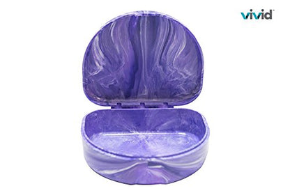 Orthodontic Retainer Case With Hinged Lid Snaps, Portable Denture Cases, Mouthguard Case for Retainer and Dentures (Purple Marble)