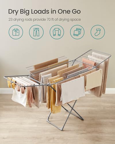 SONGMICS Clothes Drying Rack, Foldable, Heavy Duty, 4 Gullwings - color: Gray, style: 4 Gullwings（31.7"D)