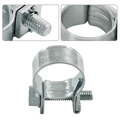 12pcs Stainless Steel Gas Line Clamp, 14-16mm, Silver, Industrial Hose Clamp