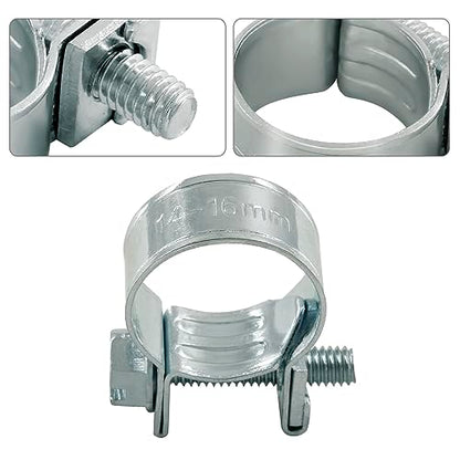 12pcs Stainless Steel Gas Line Clamp, 14-16mm, Silver, Industrial Hose Clamp - size: 14-16mm
