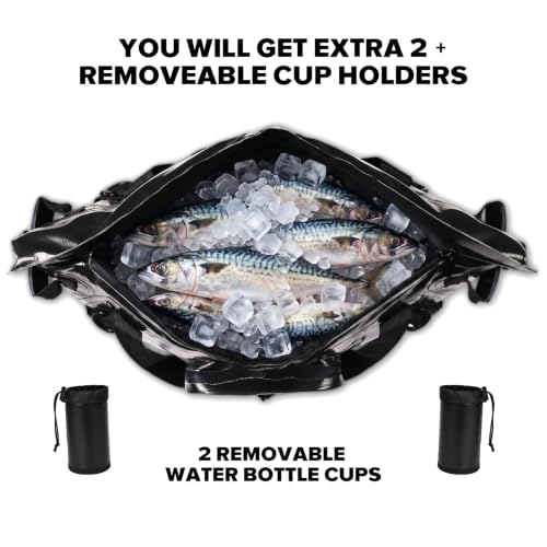 Insulated Fish Cooler Kill Bag with Flat Bottom-26x18 31x14 40x16 50x18 60x20 70x25 Inches Waterproof Fishing tackle Kill Cooler Bag - color: Black-26x18x9