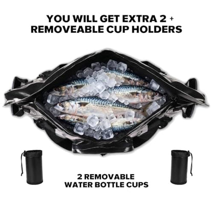 Insulated Fish Cooler Kill Bag with Flat Bottom-26x18 31x14 40x16 50x18 60x20 70x25 Inches Waterproof Fishing tackle Kill Cooler Bag - color: Black-26x18x9