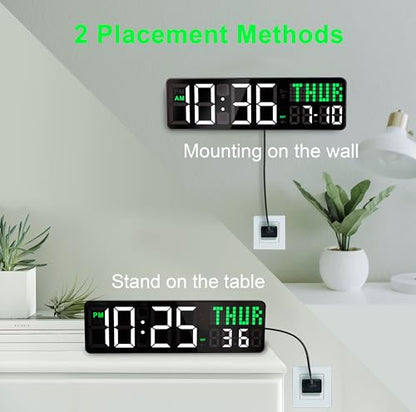 LUCORB Gym Clock with Seconds, 12" Digital Wall Clock for Home Gym - Remote Control Workout Clock with HIIT Countdown, Voice Prompt 5 Display Modes 4 Training Alarms for Garage Classroom Office