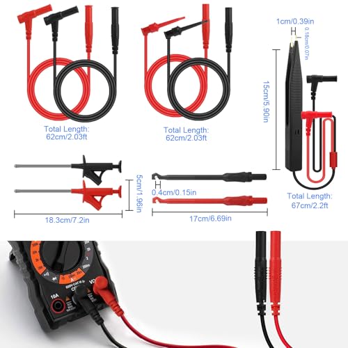 Linkstyle 25PCS Silicone Multimeter Test Leads Kit: Replaceable Wire Piercing Probes, Test Hook Clips, Alligator Clips, Testing Tweezer for Digital Electrical Multimeter Testing - color: 25PCS: Red+Black