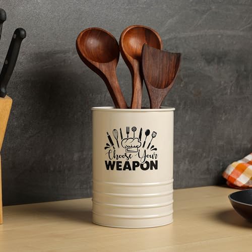 dudki Metal Cutlery Holder & Spoon Stand for Kitchen - Spoon, Knife, Fork, Chopstick, Cutlery Holder Kitchen Organizer Stand Dining Multifunctional Stand Choos Your Weapon (Beige) - color: Beige