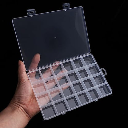 2 Pack 24 Grids Clear Plastic Organizer Box Fixed Compartment Storage Container for Craft, Beads, Jewelry, Small Parts, Small Items