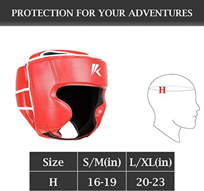 Kruzak Unisex Boxing Headgears - MMA Training, Adjustable Padded, Kara,Muay Thai Headgear, Kickboxing, Sparring, Martial Arts, Karate, Taekwondo MMA Body Equipment - color: Red, size: Small-Medium