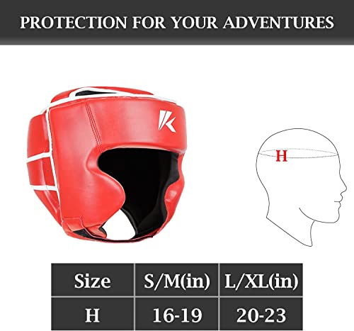 Kruzak Unisex Boxing Headgears - MMA Training, Adjustable Padded, Kara,Muay Thai Headgear, Kickboxing, Sparring, Martial Arts, Karate, Taekwondo MMA Body Equipment - color: Red, size: Large-X-Large