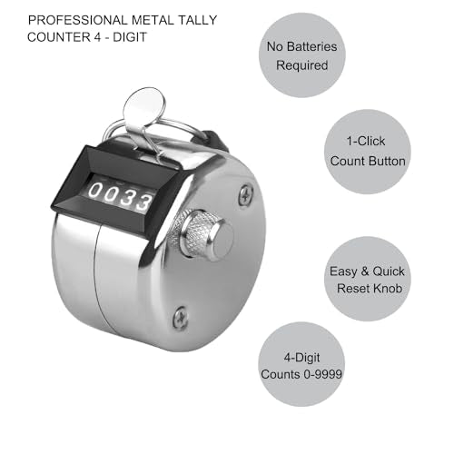 Metal Tally Counter Clicker Counter Handheld Pitch Counter, Manual Mechanical 4-Digit Number Click Counter, One Hand Counter Clicker Digital Counting for Coaching Knitting People Lap Fishing Golf&Row - color: 2PC