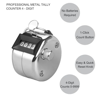 Metal Tally Counter Clicker Counter Handheld Pitch Counter, Manual Mechanical 4-Digit Number Click Counter, One Hand Counter Clicker Digital Counting for Coaching Knitting People Lap Fishing Golf&Row - color: 2PC