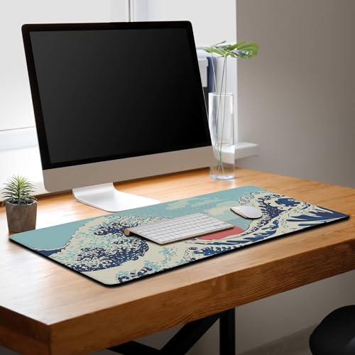 Extra Large Mouse Pad Blue XXL Mousepad, Big Mouse Pads Office Desk Mats, Desk Pad Mat Waterproof Non-Slip Rubber Base, 35.4 X 15.7 inch for Work/Game/Office/Home Japanese Great Wave Art - color: Japanese Great Wave Art