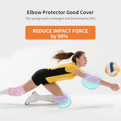Volleyball Elbow Pads Youth 2XS-XL - Kids Teens Elbow Protector with Thicken Sponge Breathable Padding - color: Pink, size: XX-Small