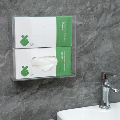 Cq acrylic Rubber Glove Holder for Wall Mount,Clear Disposable Glove Dispenser and Glove Box on Wall,Multipurpose Wall Floating Mask Dispenser and Medical Gloves Rack Storage,10.2”x9.8”x3.5” Pack of 1 - size: Can hold 2 boxes
