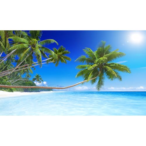 Tropical Paradise Beach Aquarium Background Ocean Island Seashore Fish Tank Background Beach Seascape Terrarium Backgrounds Sunray Blue Sky Seacoast Ocean Sea Waves Reptile Tank Backgrounds 30x12in - color: Green_Blue, size: 30(W)x12(H)inches/ 75(W)*30cm(
