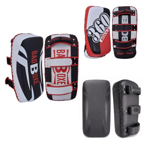 TWISTER FIGHT WEAR Lightweight Boxing Arm Pad Kick Shield | Genuine Leather Thai Pads | MMA Muay Thai Curved Pads | Martial Art Training Pads Boxing Striking Pads (Single) - color: Black/White