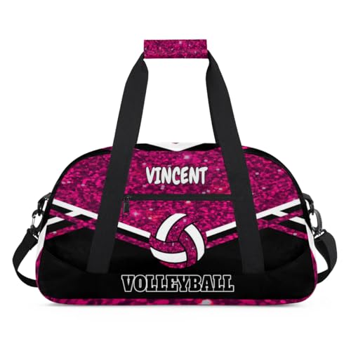Personalized Volleyball Bag, Rose Purple Sequins Black Background | Casual Bag Sport Duffel Gym Bag Weekender Bags Travel Duffel Bag - color: Rose Pink