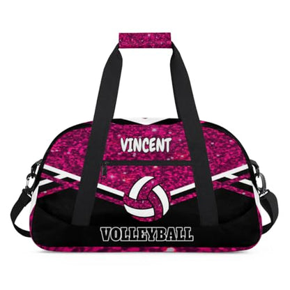 Personalized Volleyball Bag, Rose Purple Sequins Black Background | Casual Bag Sport Duffel Gym Bag Weekender Bags Travel Duffel Bag - color: Rose Pink