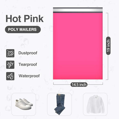 UCGOU Poly Mailers 14.5x19 Inch Hot Pink 100 Pack Large Shipping Bags #7 Strong Thick Mailing Envelopes Self Sealing Adhesive Waterproof and Tear Proof Shipping Bags for Clothes - color: Hot Pink, size: 14.5x19" 100PC