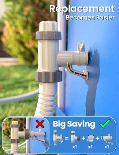 [ Patented ] POOLHACKER Plunger Valve Plus with Pool Hose Adapter and Pool Pipe Holder, Pool Replacement Parts Accessories for above Ground Pool (2 Pcs) - color: 2 Pack - Round Top
