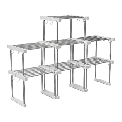 BLULEE Expandable Under Sink Organizer - 3D Adjustable Stackable Storage Shelves,Modular Cabinet Rack Around Pipes for Kitchen Bathroom