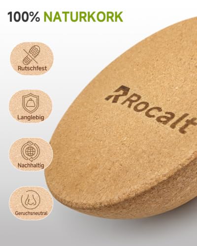 Rocalt Half Ball Balance Trainer, 11.8 Inch Cork Wobble Board | Solid cork build, 330 lb support, surfboard accessories for core, ankle, Pilates and office movement
