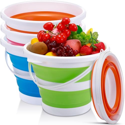 4 Pcs Collapsible Bucket 2.6 Gallon (10l) Foldable Collapsible Sand Bucket with Handle Small Cleaning Pail for Household Outdoor Car Washing Camping Beach Sand(Blue, Green, Orange, Pink) - color: Blue, Green, Orange, Pink, size: 2.6 Gallon