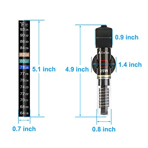 Mini Aquarium Heater 25W Small Fish Tank Heater 25 Watt with Free Thermometer Sticker