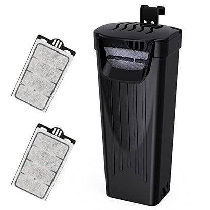 Aquarium Filter(3.5W), Fish Tank Filter, Turtle Tank Filter, Low-Water Filter for Small Fish Tank, Reptile Tank Up to 15Gallon, with 2 Cartridges(Black)