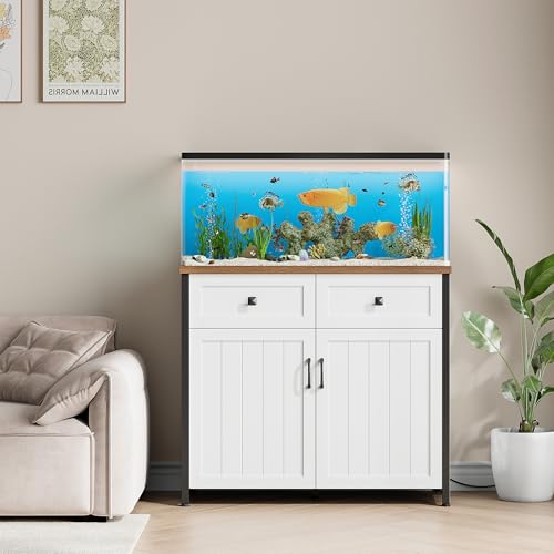 40-50 Gallon Aquarium Stand with Power Outlets, Cabinet for Fish Tank Accessories Storage, Heavy Duty Metal Fish Tank Stand Suitable for Turtle Tank, Reptile Terrarium, 660LBS Capacity, White