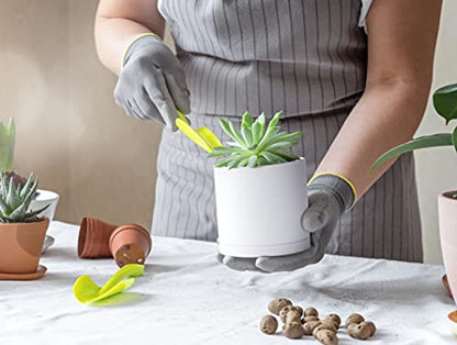 D'vine Dev 6 Pack 4 Inch Modern Plastic Plant Pots, Small Garden Planters for Plant with Drainage Holes and Saucers, White Color, 74-Z-E-3 - size: 4"