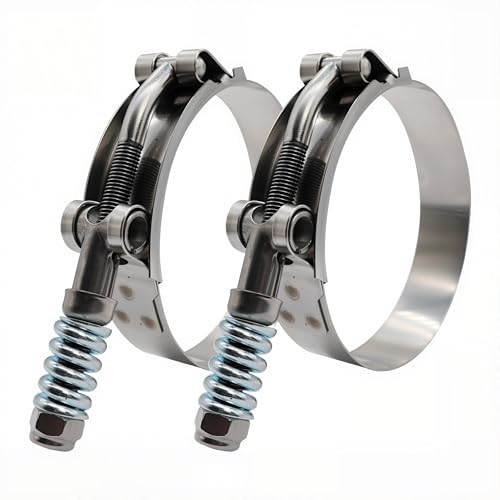 3" Heavy Duty T Bolt Hose Clamp Stainless Steel - Spring Loaded 81mm - 89mm for 3" I.D. Hose with 3mm - 6mm Wall Thickness, Auto-adjusting maintain Constant Clamping Force (81mm - 89mm, 2 Pack) - size: 3" Hose Clamp 81mm - 89mm (3.19" - 3.50")