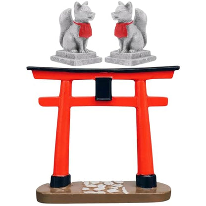 Japanese Decor, Resin Simulation Torii Gate and Fox Statue, Mini Zen Garden Accessories for Bonsai, Sand Table, Garden, Aquarium, Fish Tank Fox Statue Figurine Torii Gate