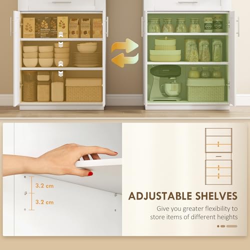 HOMCOM 72" Kitchen Pantry Cabinet, Freestanding Tall Storage Cabinet with 4 Doors, Drawer and 3 Adjustable Shelves for Dining Room, White - color: White
