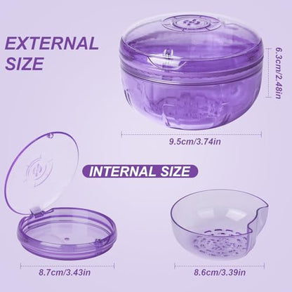 Retainer Cleaner Case,Double Layer Denture Cup for Soaking - color: Purple