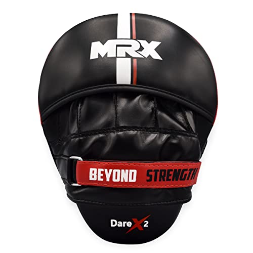 Boxing Pads Curved Boxing Mitts, Leather Adjustable MMA Muay Thai Kickboxing Martial Arts Punching Hand Target Strike Shield - color: Black/Red