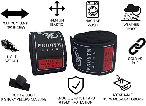 Boxing Hand Wraps Advance Inner Gloves for Punching Elasticated Bandages Under Mitts Great Protection Boxing Wrap for MMA, Muay Thai, Kickboxing, Martial Arts & Combat Sports - color: Black